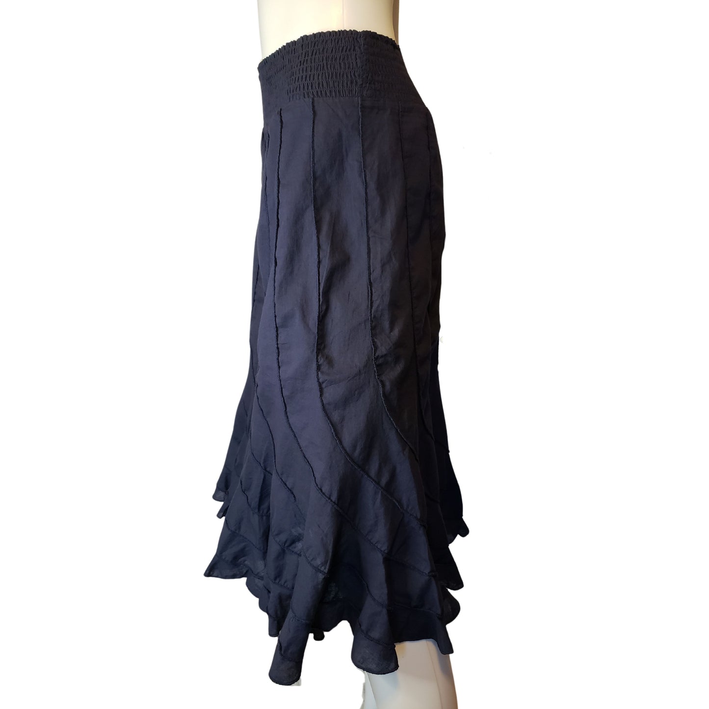 GRACE ELEMENTS Navy Blue Shin Length Gypsy Skirt with Elastic Waistband, Medium