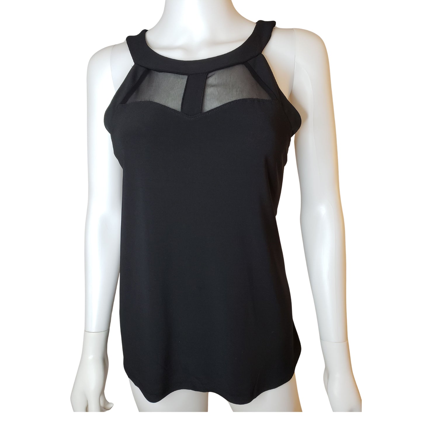 ADELE & MAY Black Tank with Sheer Inlays at Neck LIne, Small