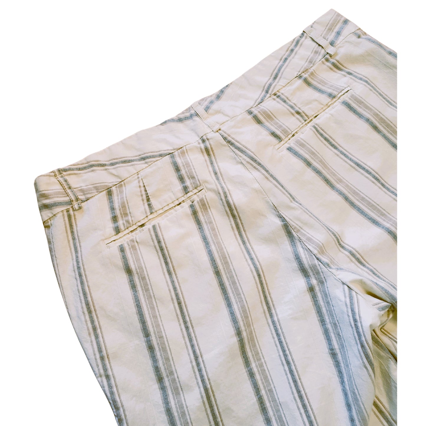 TWEEDS Ivory White Shorts with Light Beige & Blue Stripes, Size 12