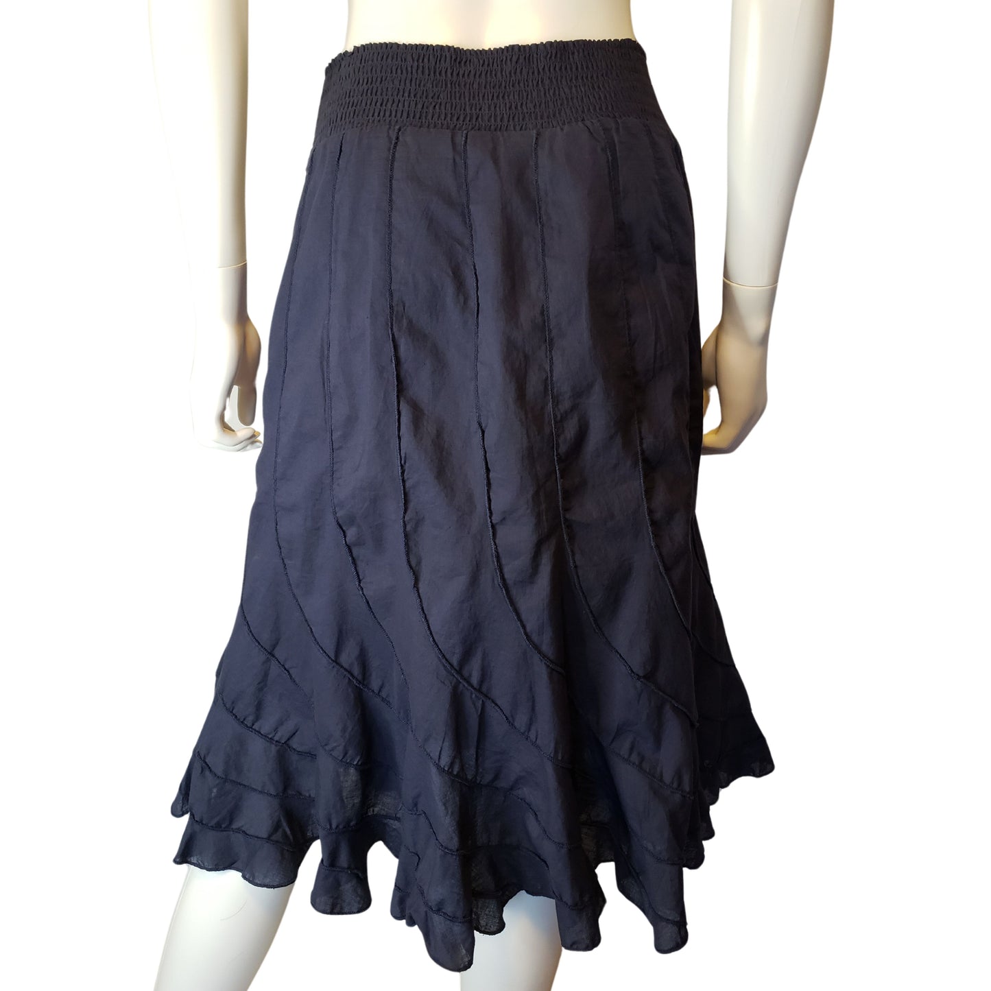 GRACE ELEMENTS Navy Blue Shin Length Gypsy Skirt with Elastic Waistband, Medium