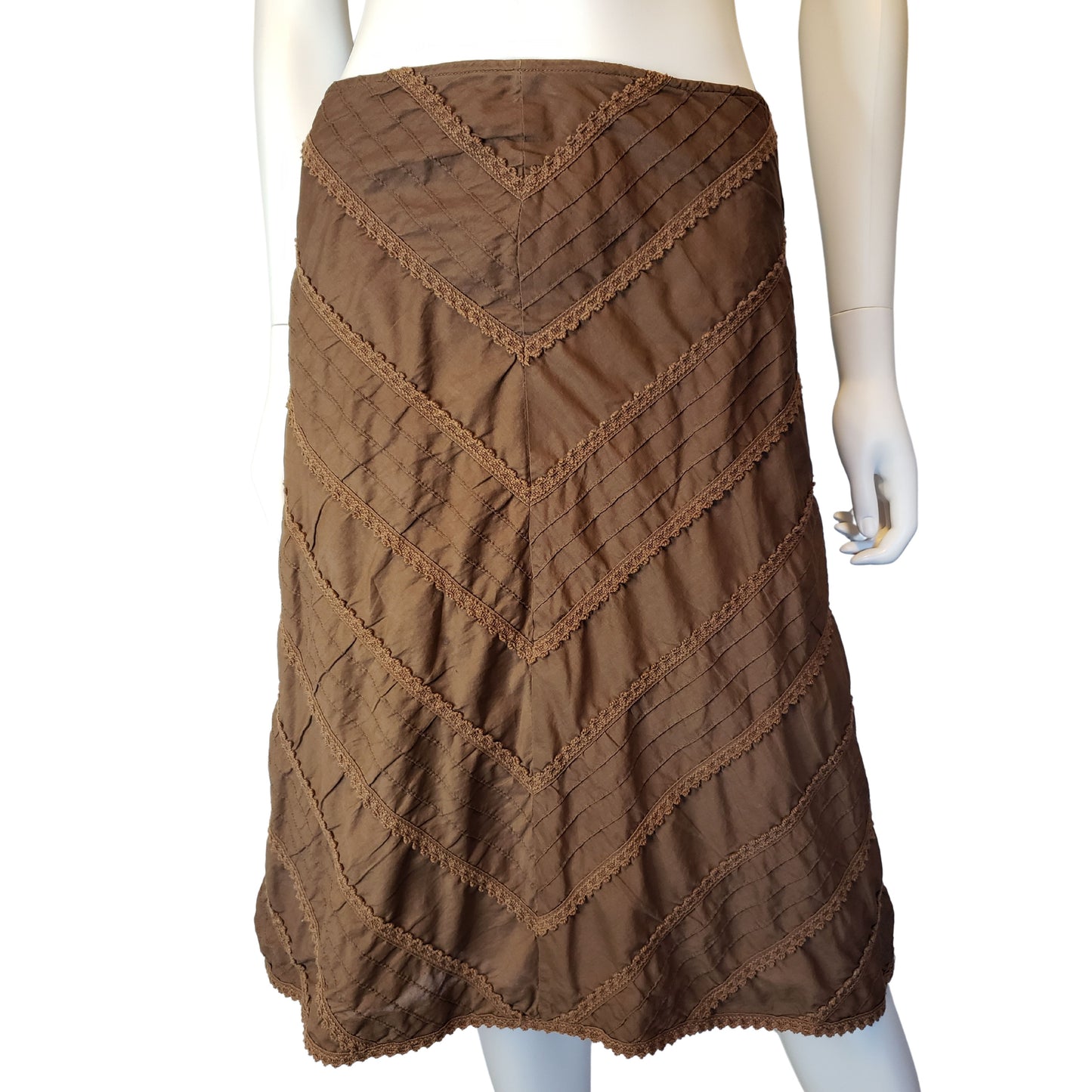 RUFFHEWN Chocolate Skirt with Crocheted Accents, Size 10