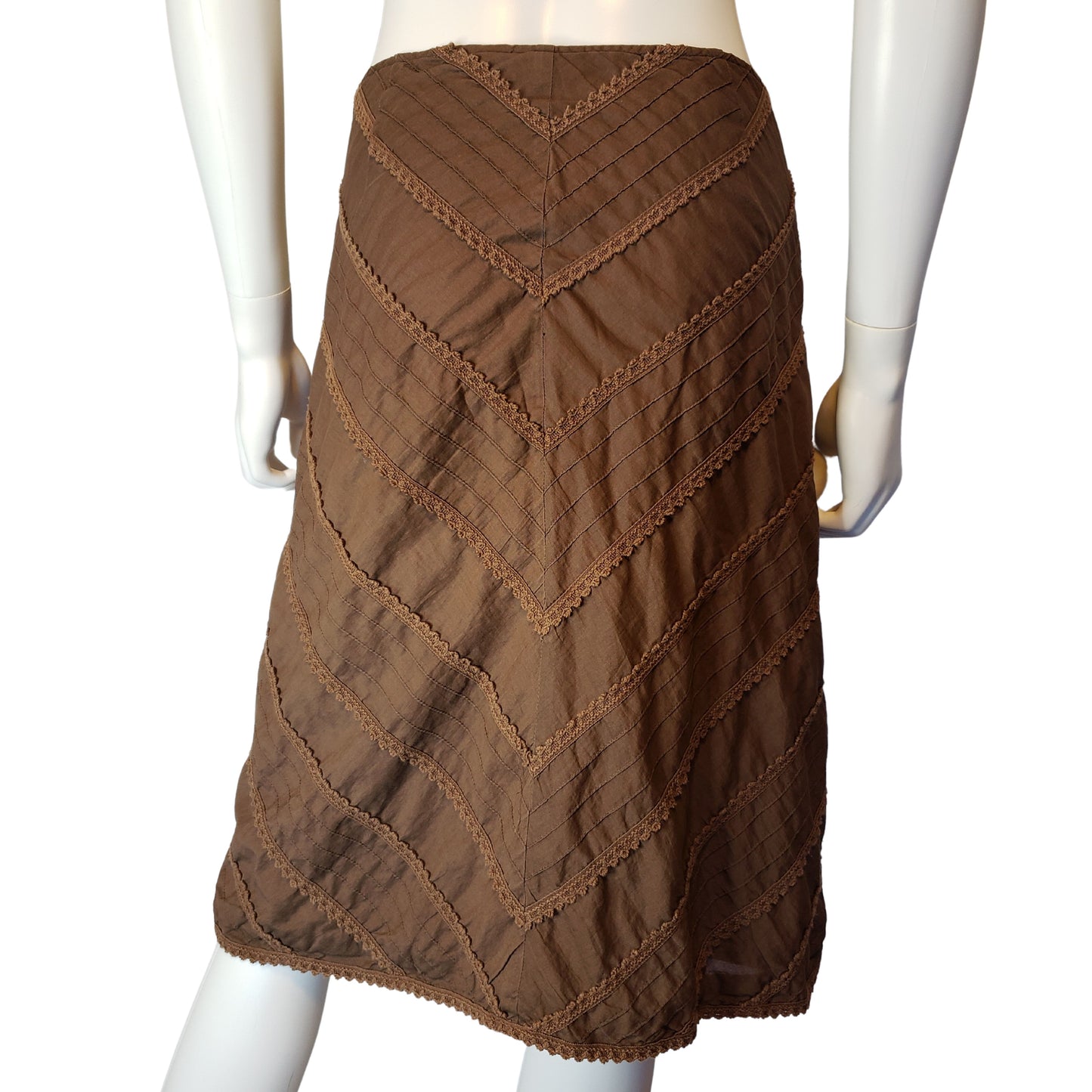 RUFFHEWN Chocolate Skirt with Crocheted Accents, Size 10