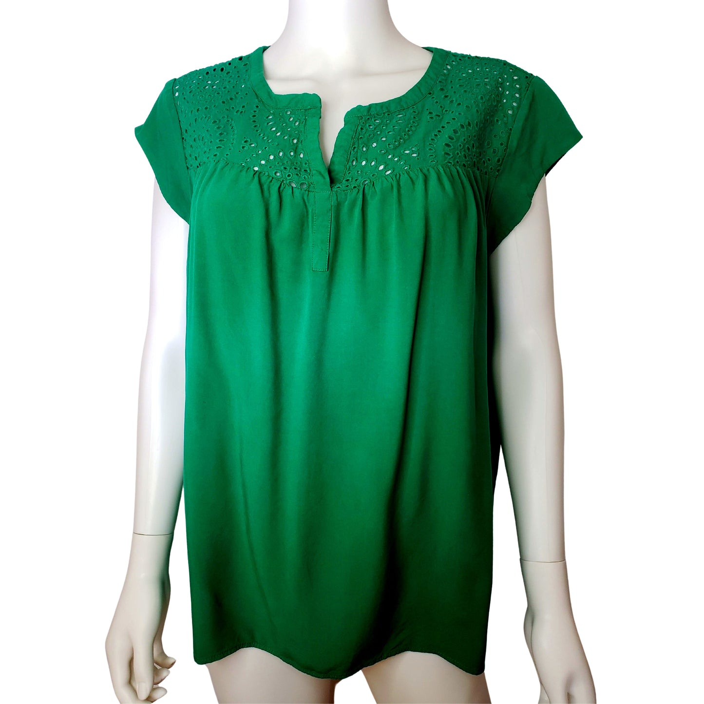 DANIEL RAINN Day Dream Green Short Sleeve Shirt with Lace Embellishments, XL