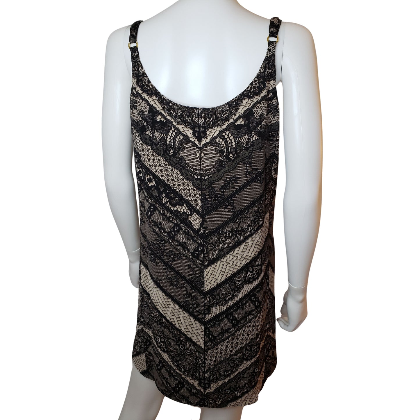 CABI Black and Tan Faux Lace Long Tank, Large