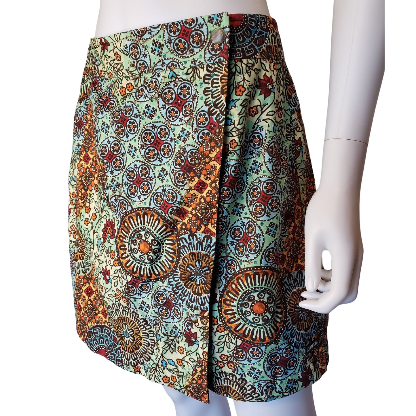 ATHLETA Multicolored Mosaic & Floral Patterned Knee Length Wrap Skort, Size 10