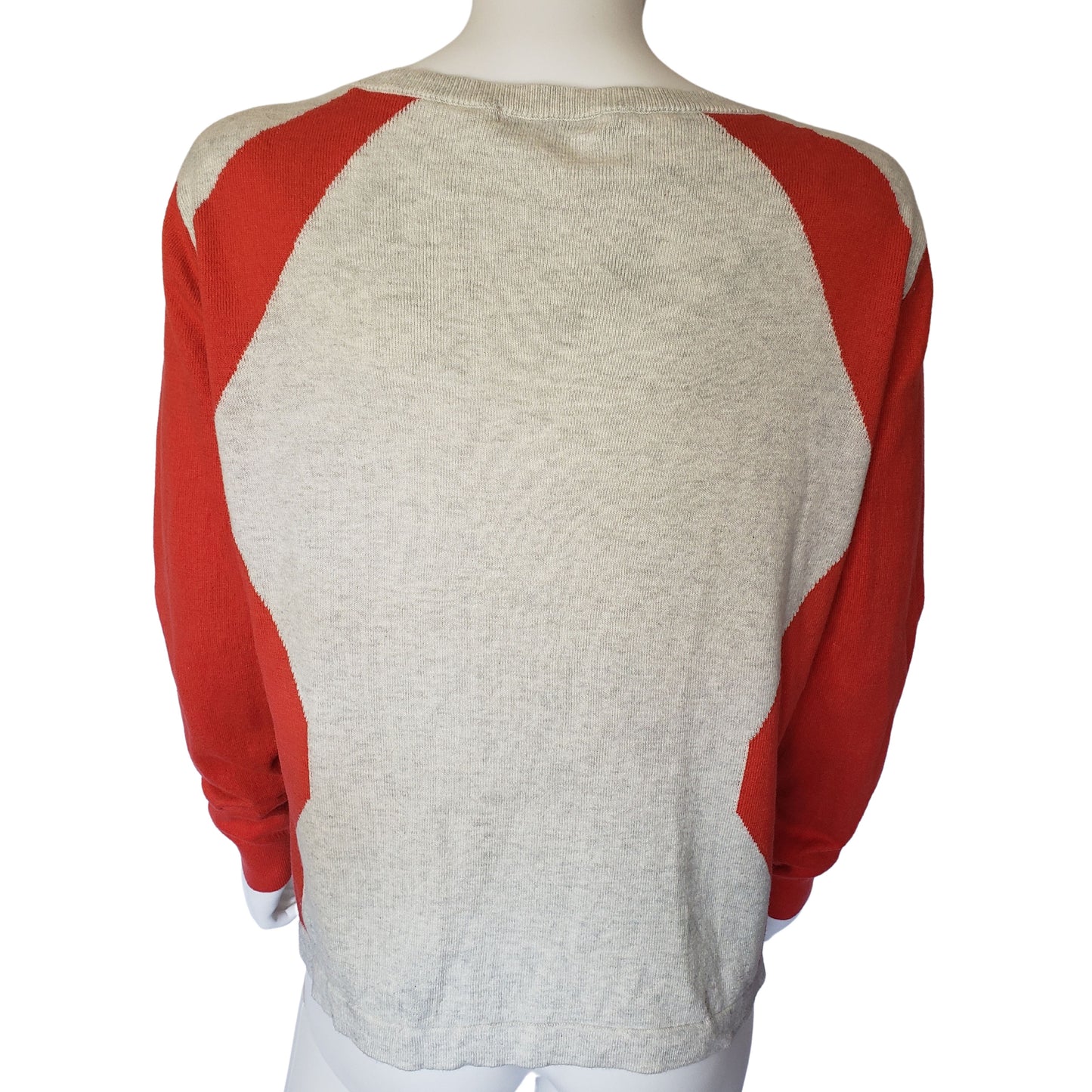 CABI Light Gray & Red Button Up Sweater with Long Sleeves, Medium