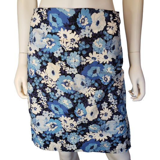 JONATHAN MARTIN STUDIO Hawaiian Blues Floral Knee Length Straight Skirt, Large