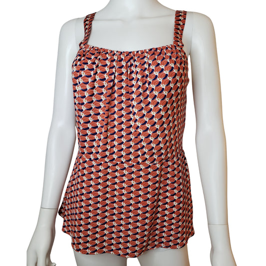 CABI Orange and Blue Oval Patterned Tank, Small