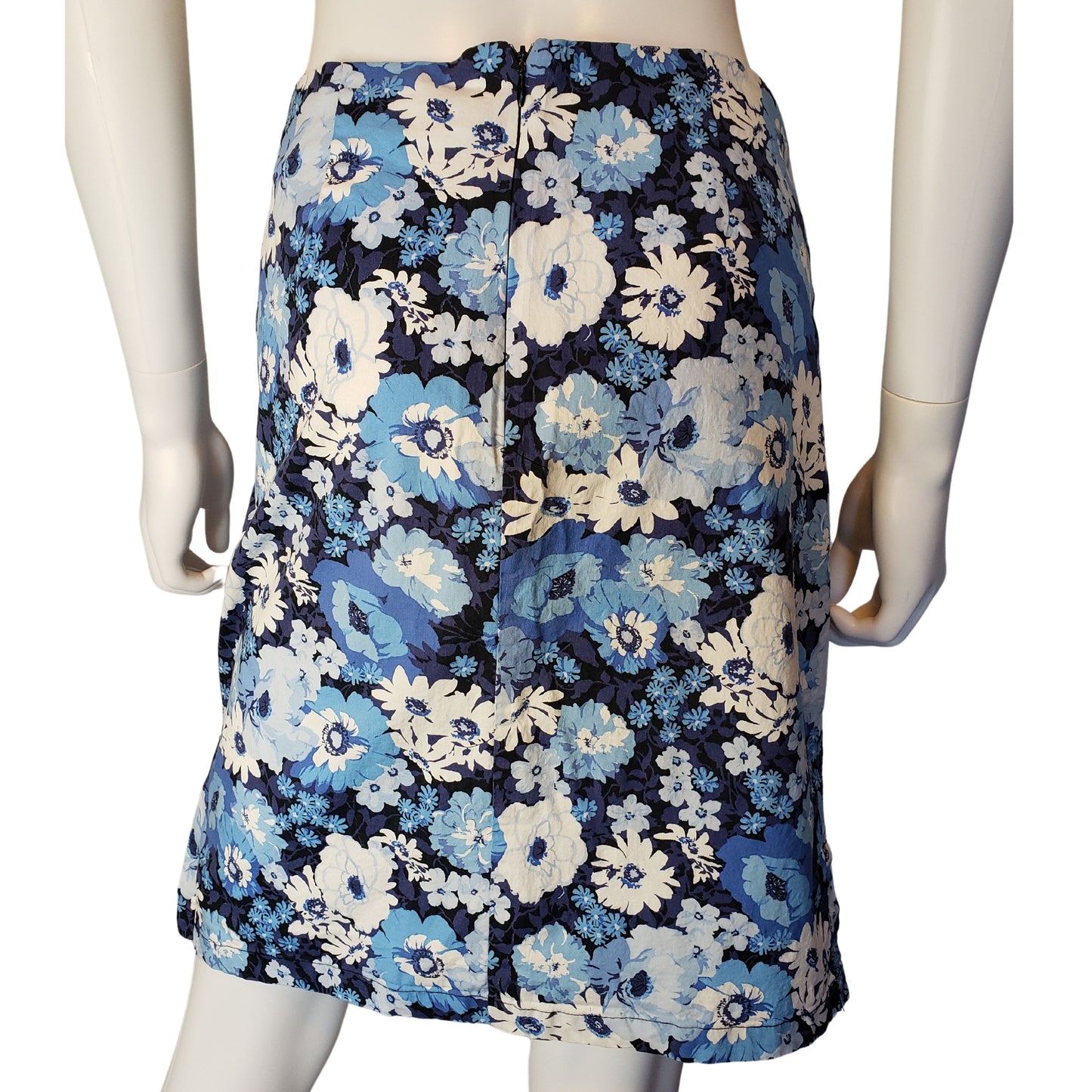 JONATHAN MARTIN STUDIO Hawaiian Blues Floral Knee Length Straight Skirt, Large