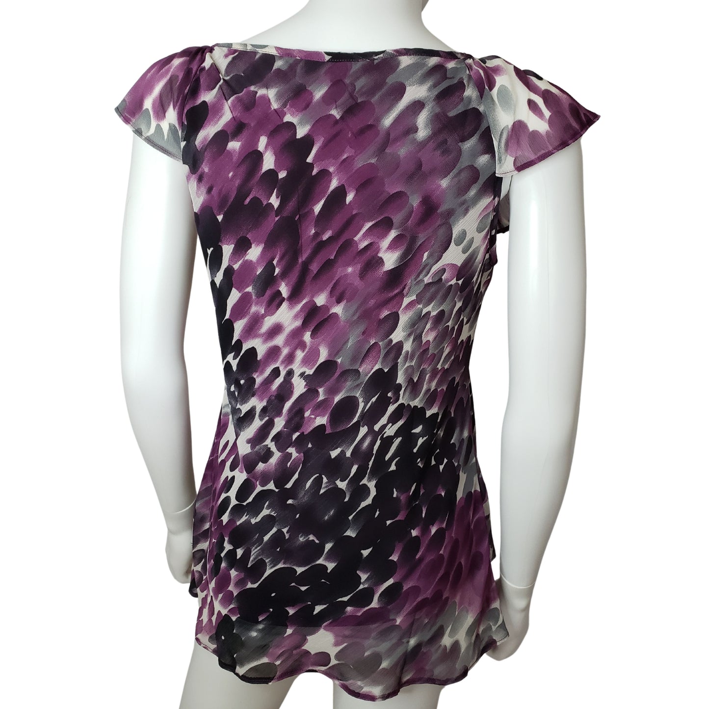 ROZ & ALI Purple and Black Watercolor Drops Tank with Tulip Hem, Small