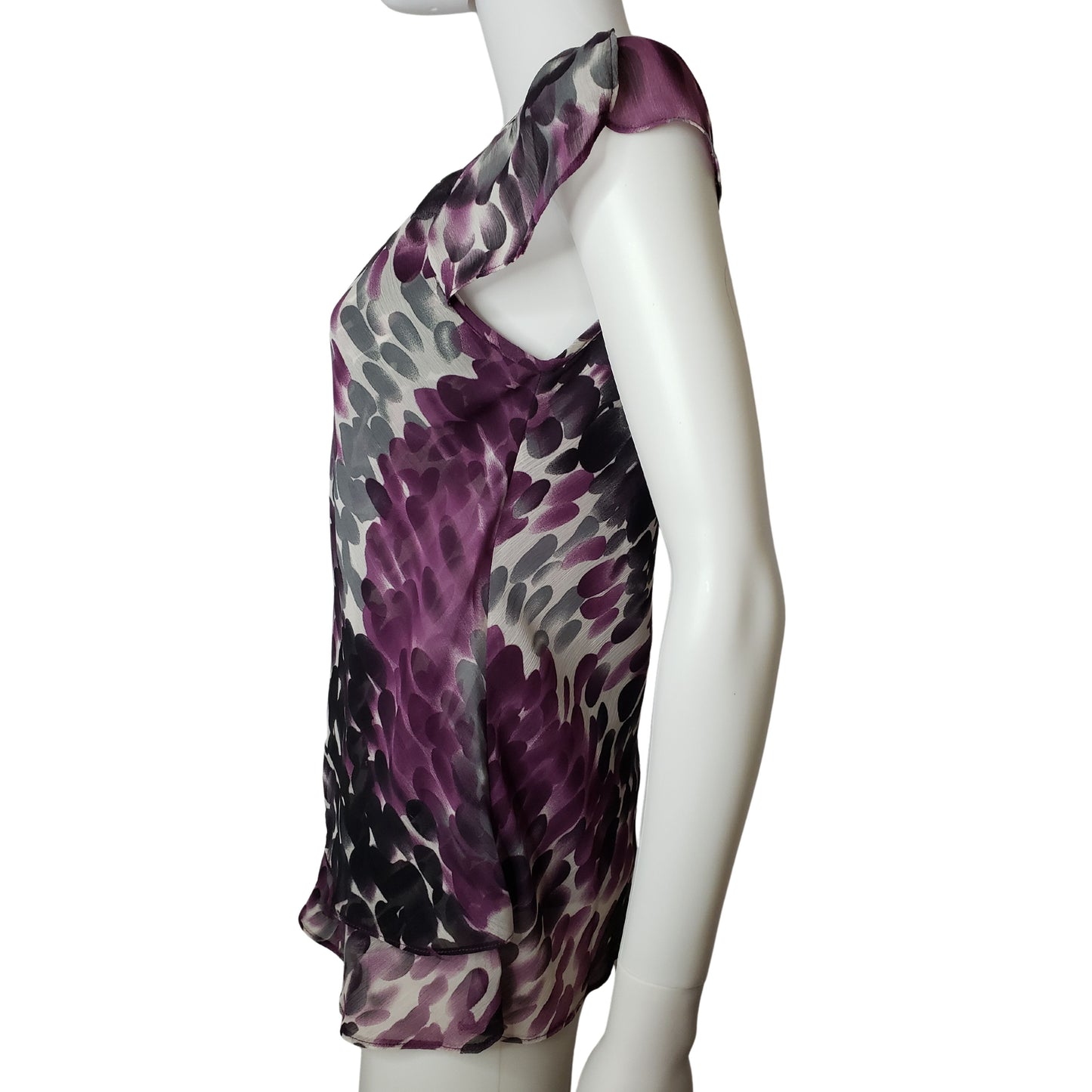 ROZ & ALI Purple and Black Watercolor Drops Tank with Tulip Hem, Small