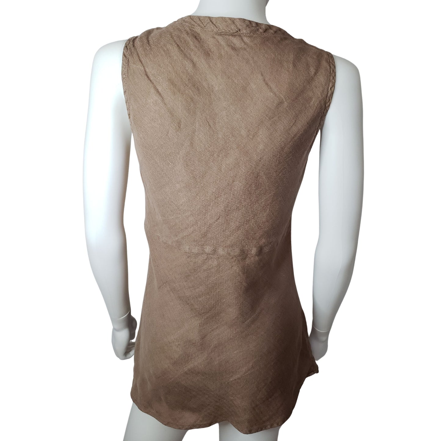 TIANELLO 100% Toffee Linen V Neck Tank, XS