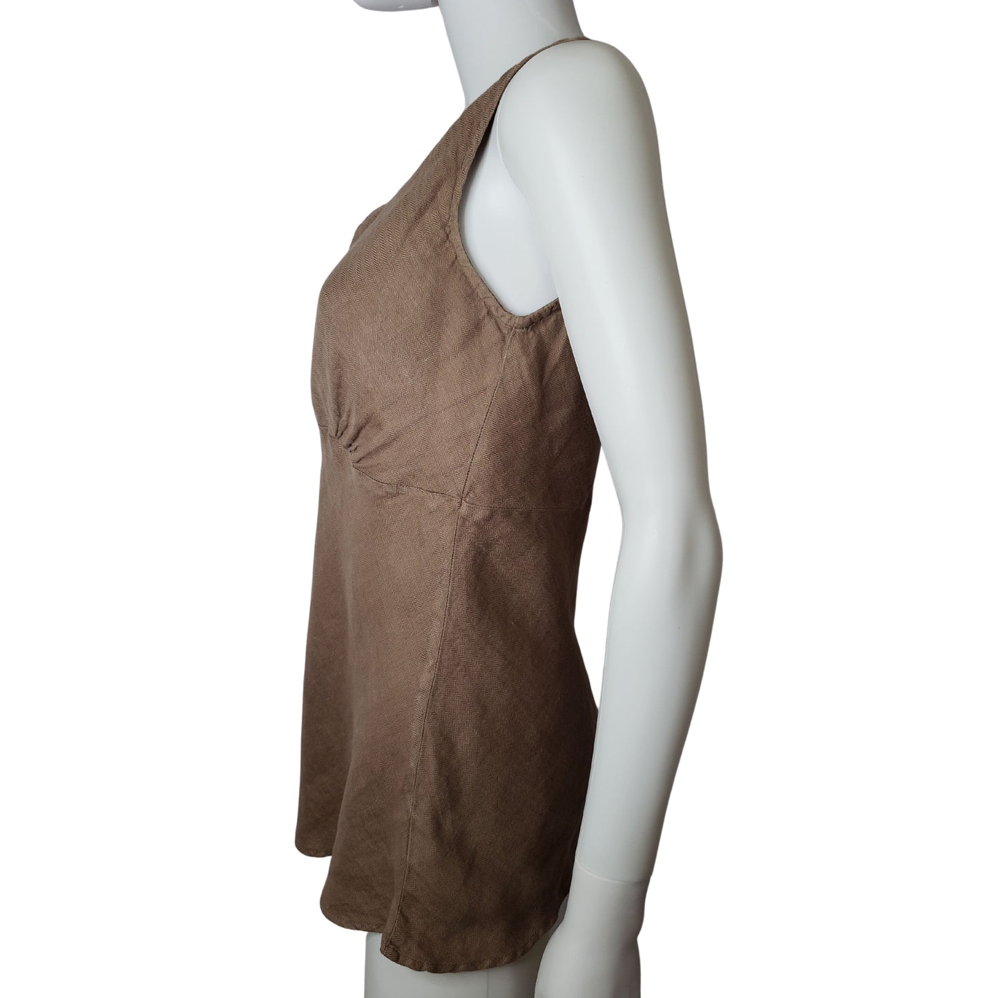 TIANELLO 100% Toffee Linen V Neck Tank, XS