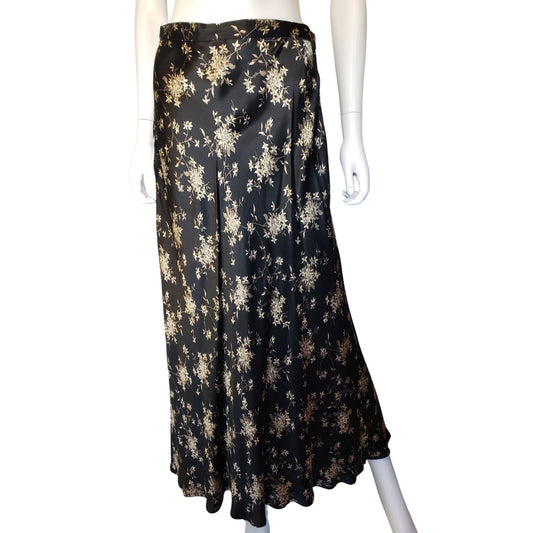 ANN TAYLOR Sleek Black A-Line Ankle Length Skirt with Tan Flowers, Size 10