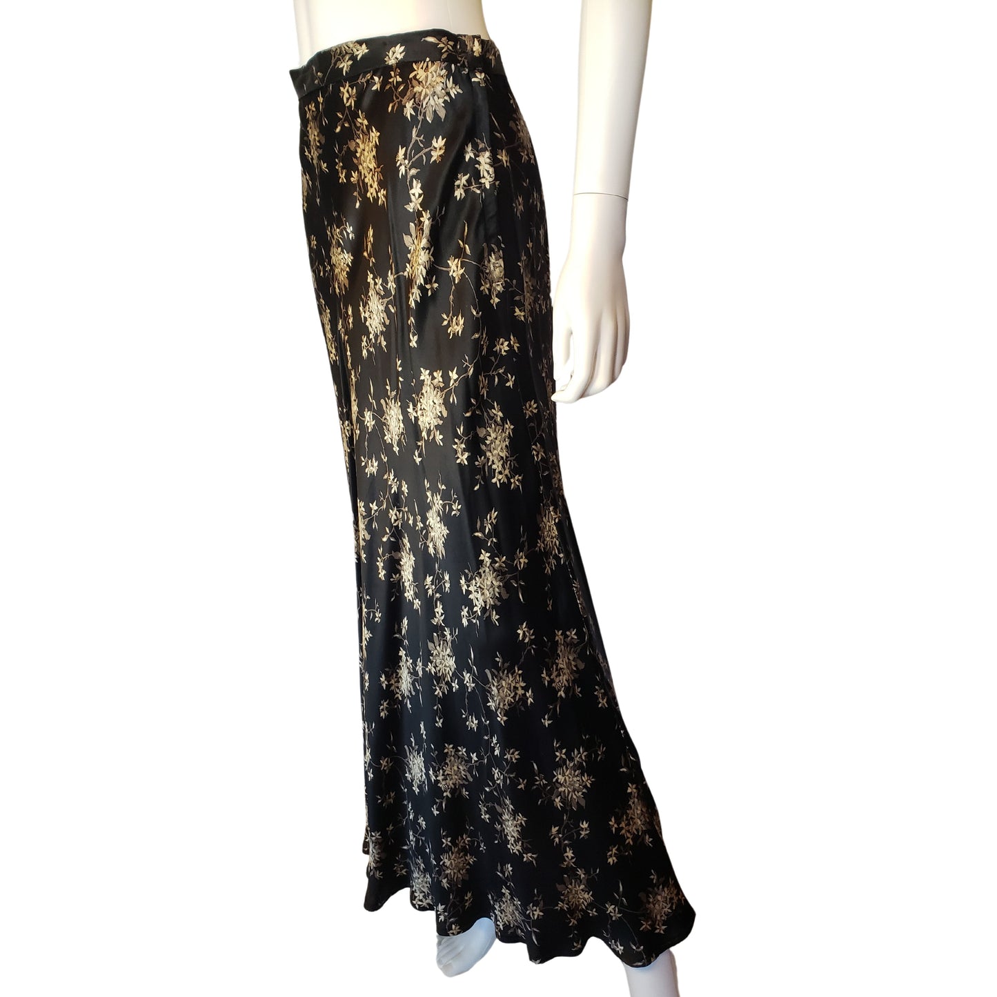 ANN TAYLOR Sleek Black A-Line Ankle Length Skirt with Tan Flowers, Size 10