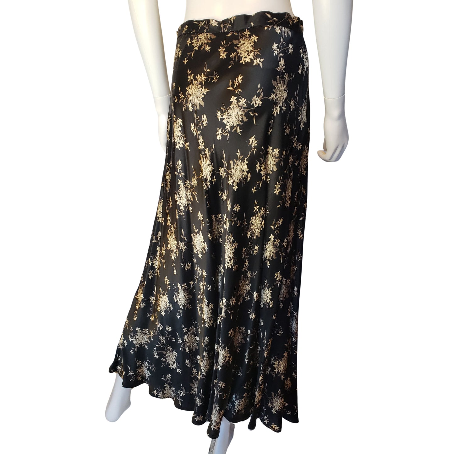 ANN TAYLOR Sleek Black A-Line Ankle Length Skirt with Tan Flowers, Size 10