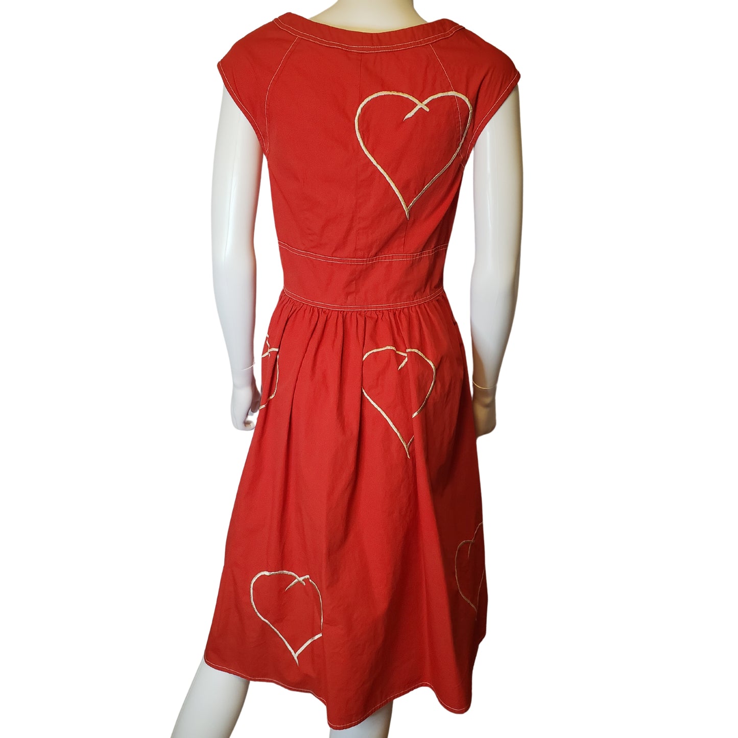 ESHAKTI Red Apron Dress with Embroidered Hearts, M Size 8