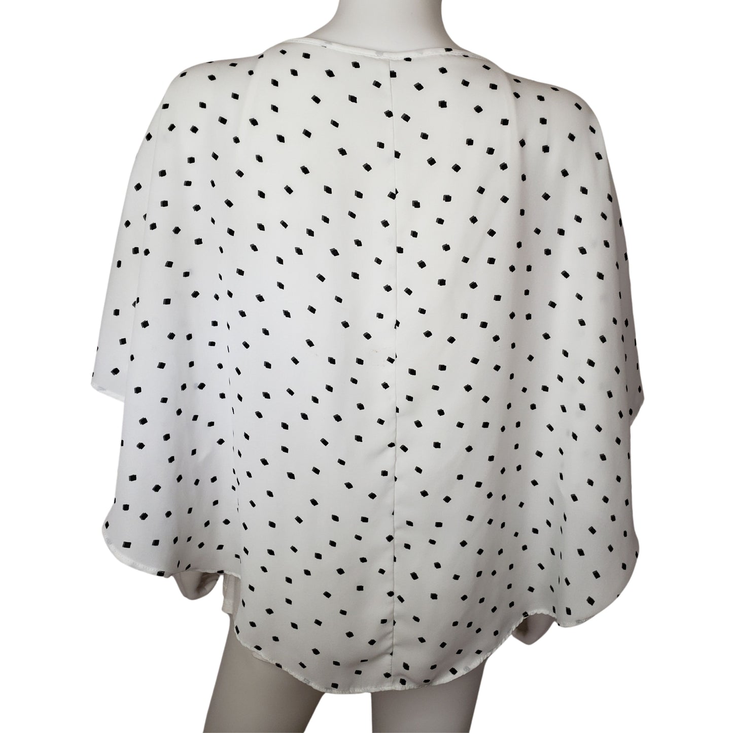 ELLE White Shawl Cape Shirt with Black Squares and Built-in Cami, Large