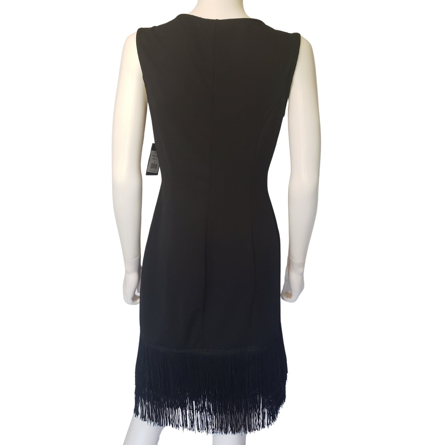 MARINA Black Flapper Sleeveless Dress with V Neck, Small