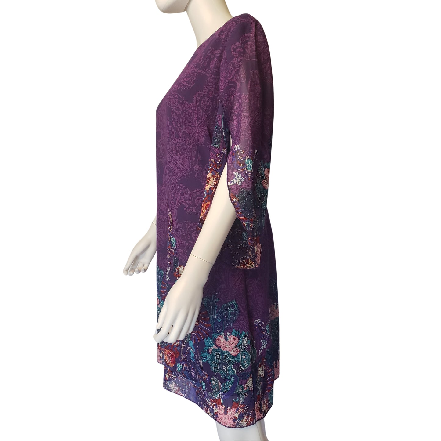 GRACE KARIN Purple Paisley Dress with Petal Cape Sleeves, Large