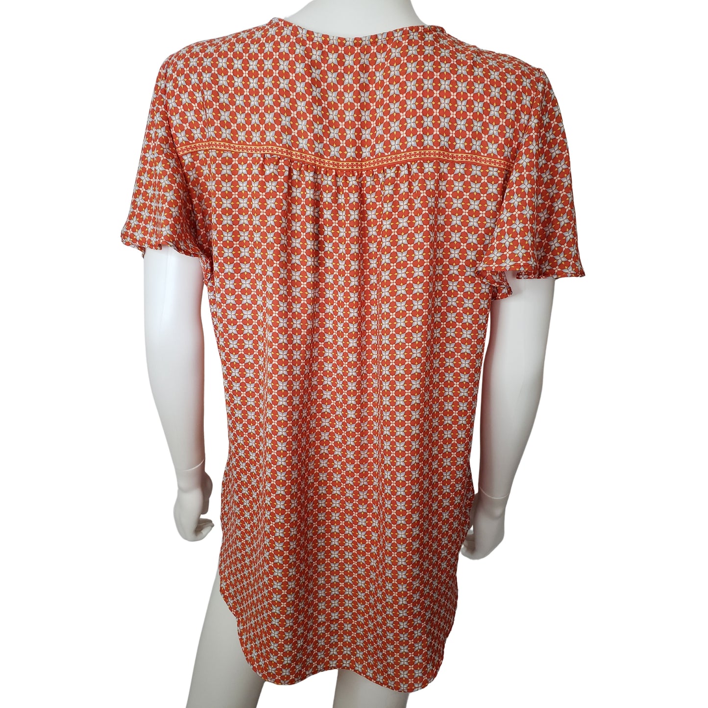 MAX STUDIO Orange Blossom Boho-Style Short Sleeve Shirt, Large