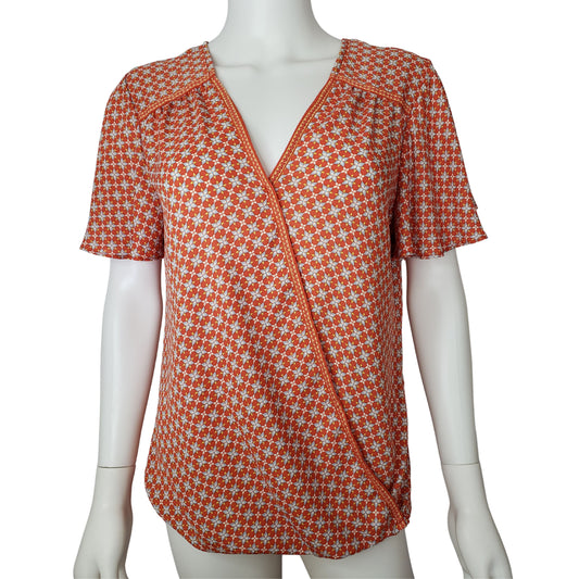 MAX STUDIO Orange Blossom Boho-Style Short Sleeve Shirt, Large