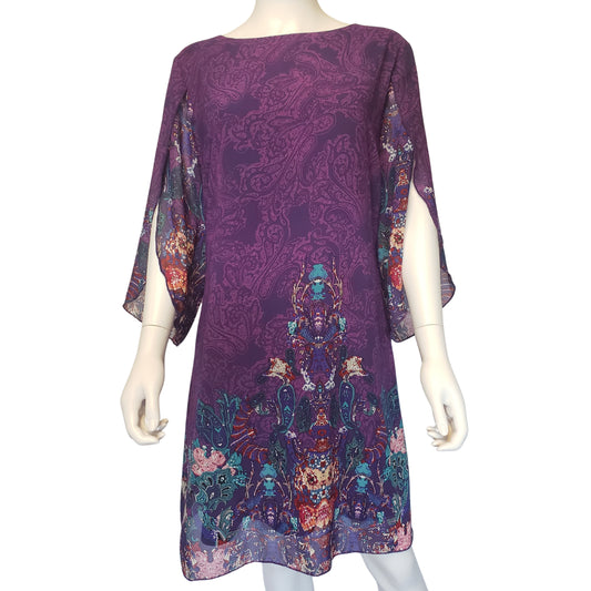 GRACE KARIN Purple Paisley Dress with Petal Cape Sleeves, Large