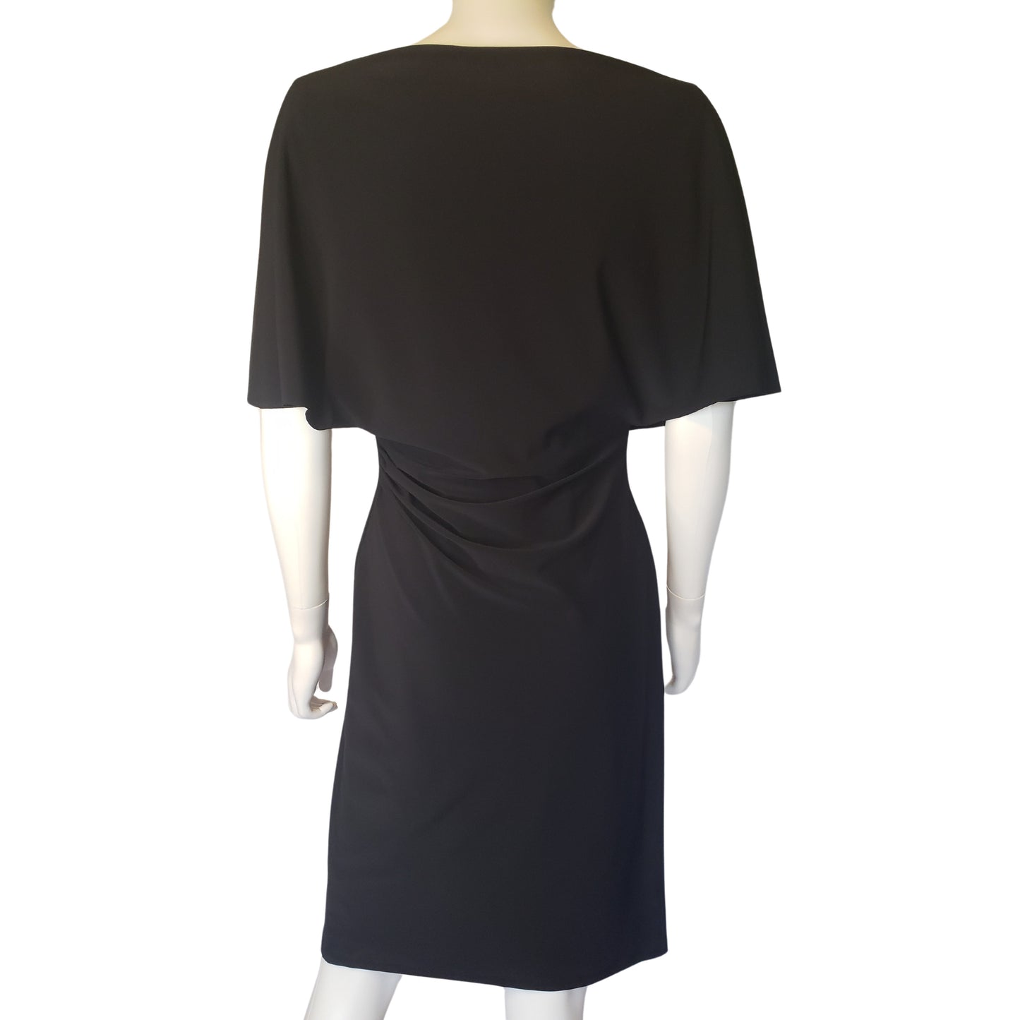 LAUREN by RALPH LAUREN Sleek Black Side Gathered Short Sleeve Dress, Size 12