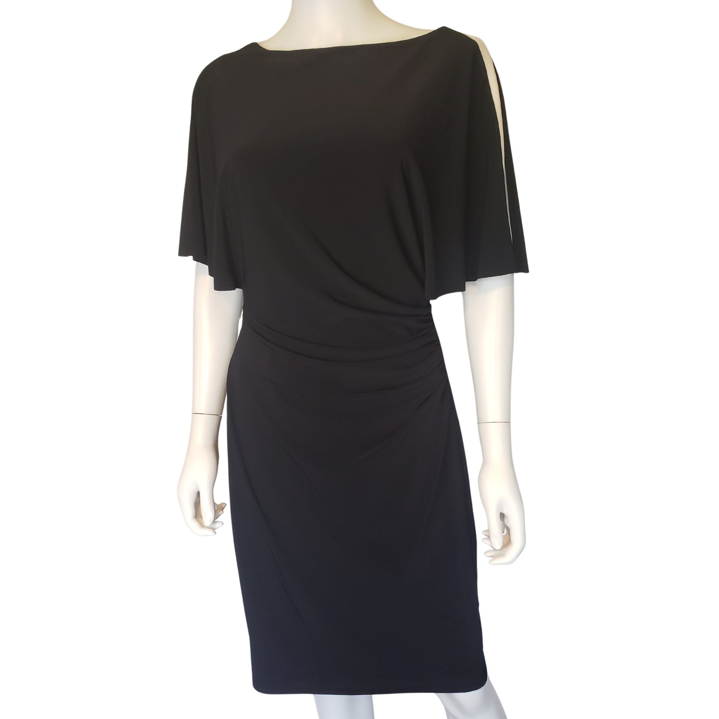 LAUREN by RALPH LAUREN Sleek Black Side Gathered Short Sleeve Dress, Size 12