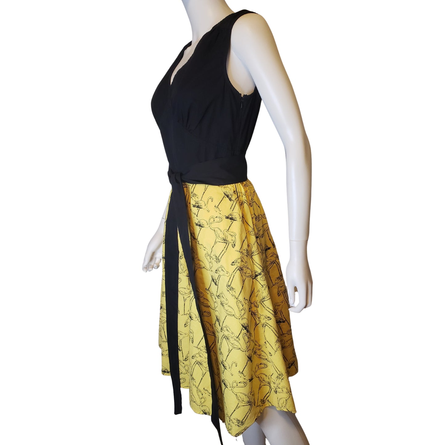 ESHAKTI Black & Yellow Flamingo Apron Dress, M Size 8