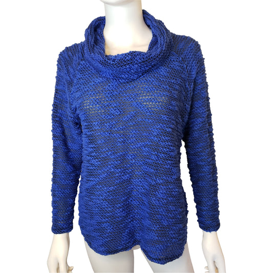 Royal Blue and Black Knit Sweater with Turtleneck, Large