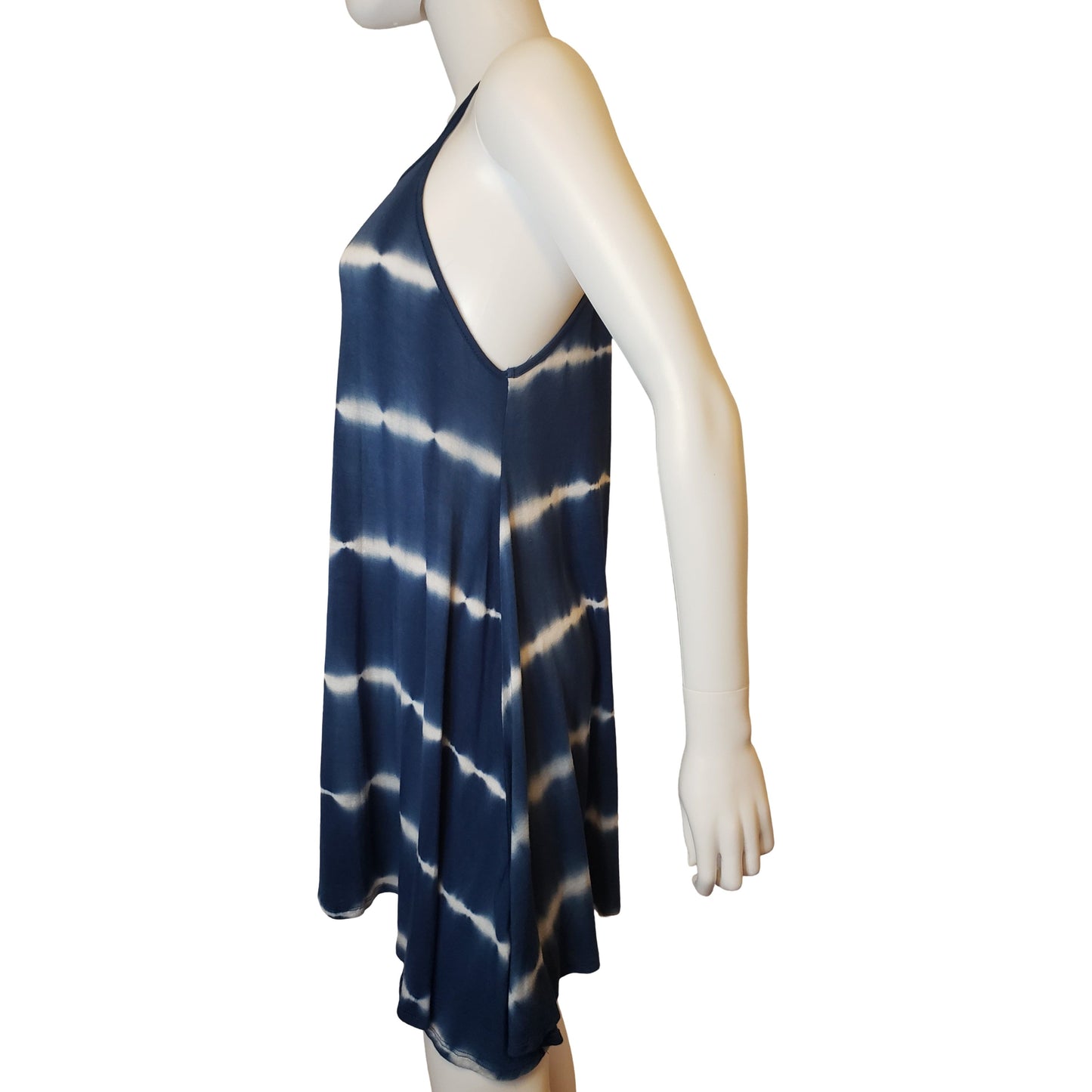 VIBE Blue Tie-Dye Tank Dress with High-Low Hem, Above Knee Length, Large