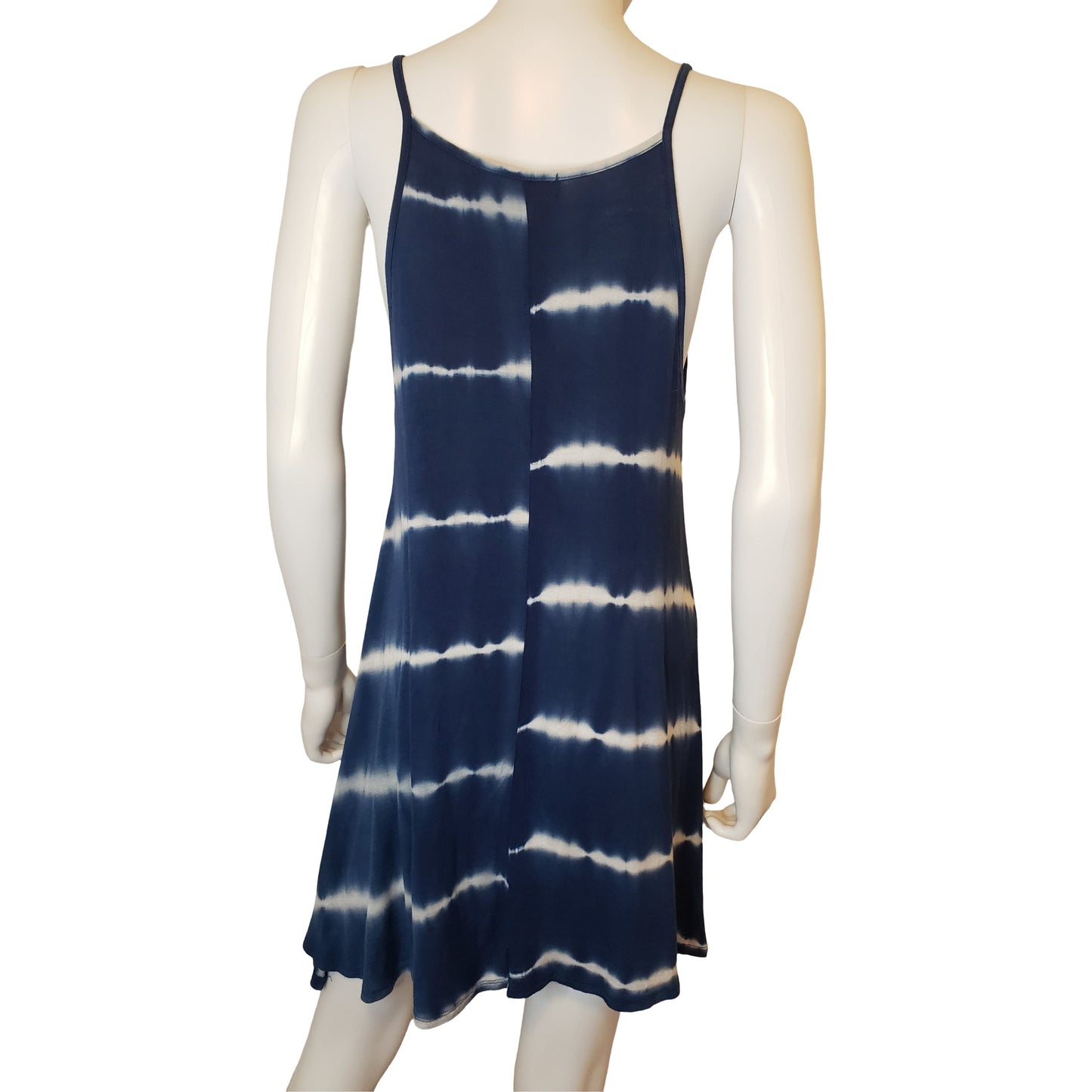 VIBE Blue Tie-Dye Tank Dress with High-Low Hem, Above Knee Length, Large