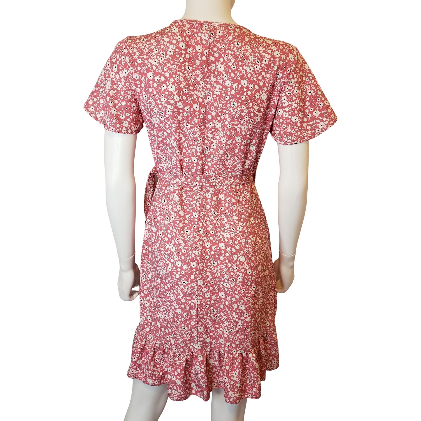 NAGGOO Pretty in Pink Wrap Dress with Petal Sleeves, Above Knee Length, Small