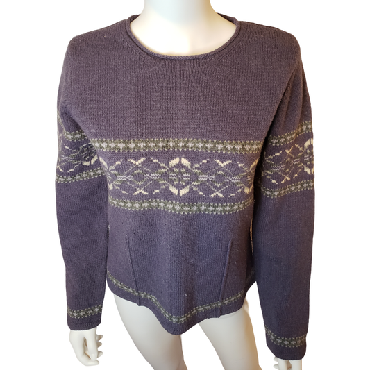 EDDIE BAUER 100% Lambswool Purple Passion Sweater, Medium