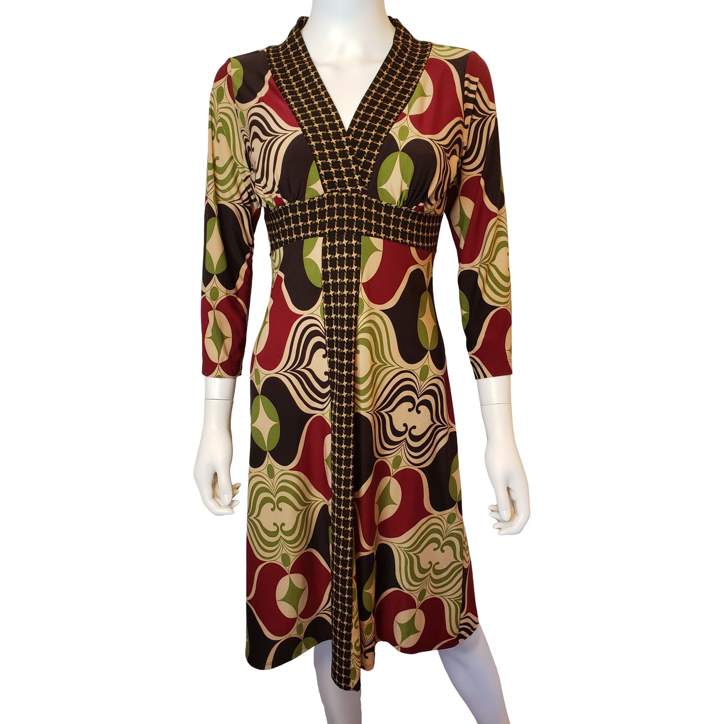 EN FOCUS STUDIO Funky Fall Dress with 3/4 Sleeves, Beneath Knee Length, Small Size 6