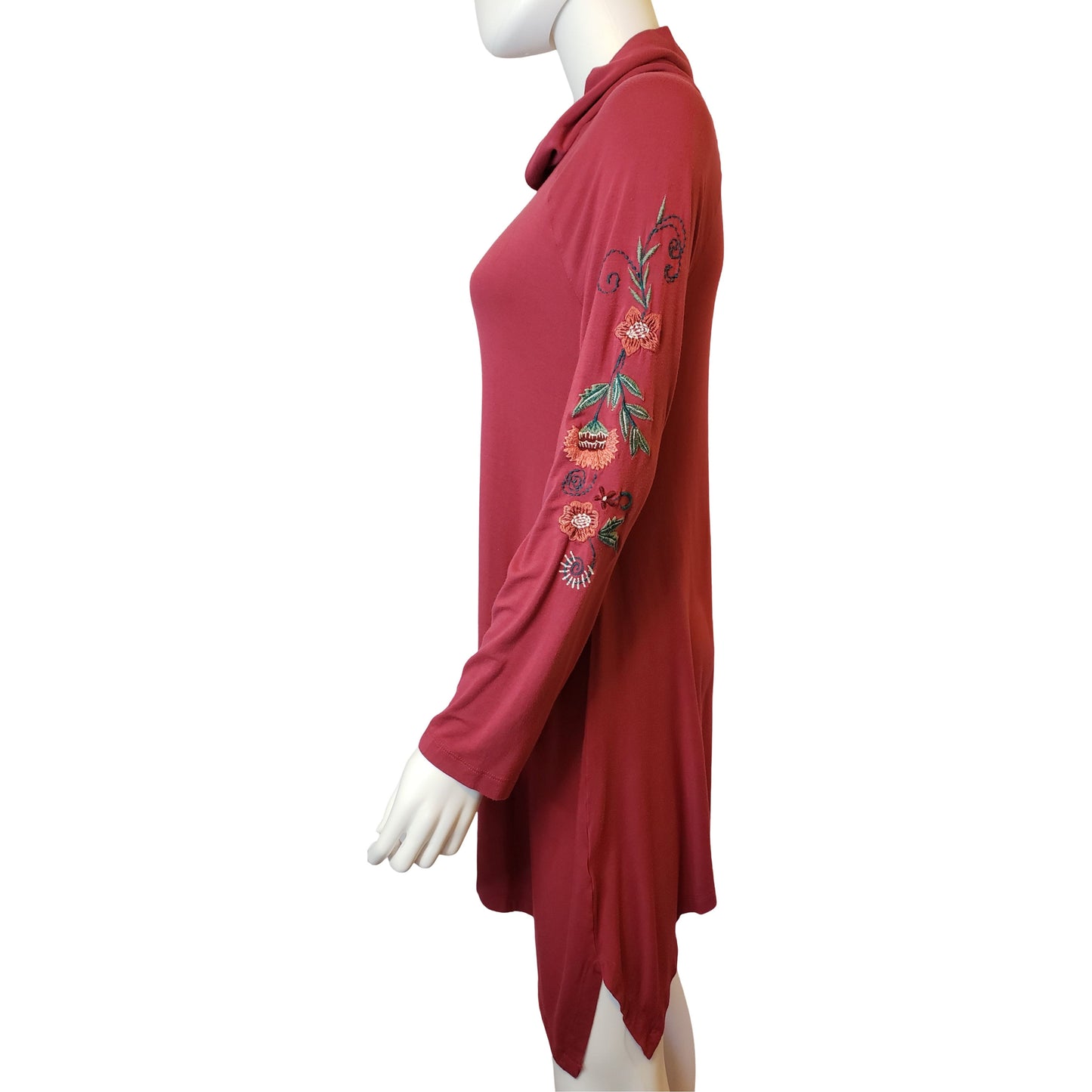 SOFT SURROUNDINGS Pink Tunic with Mock Neck and Embroidered Flowers, Small