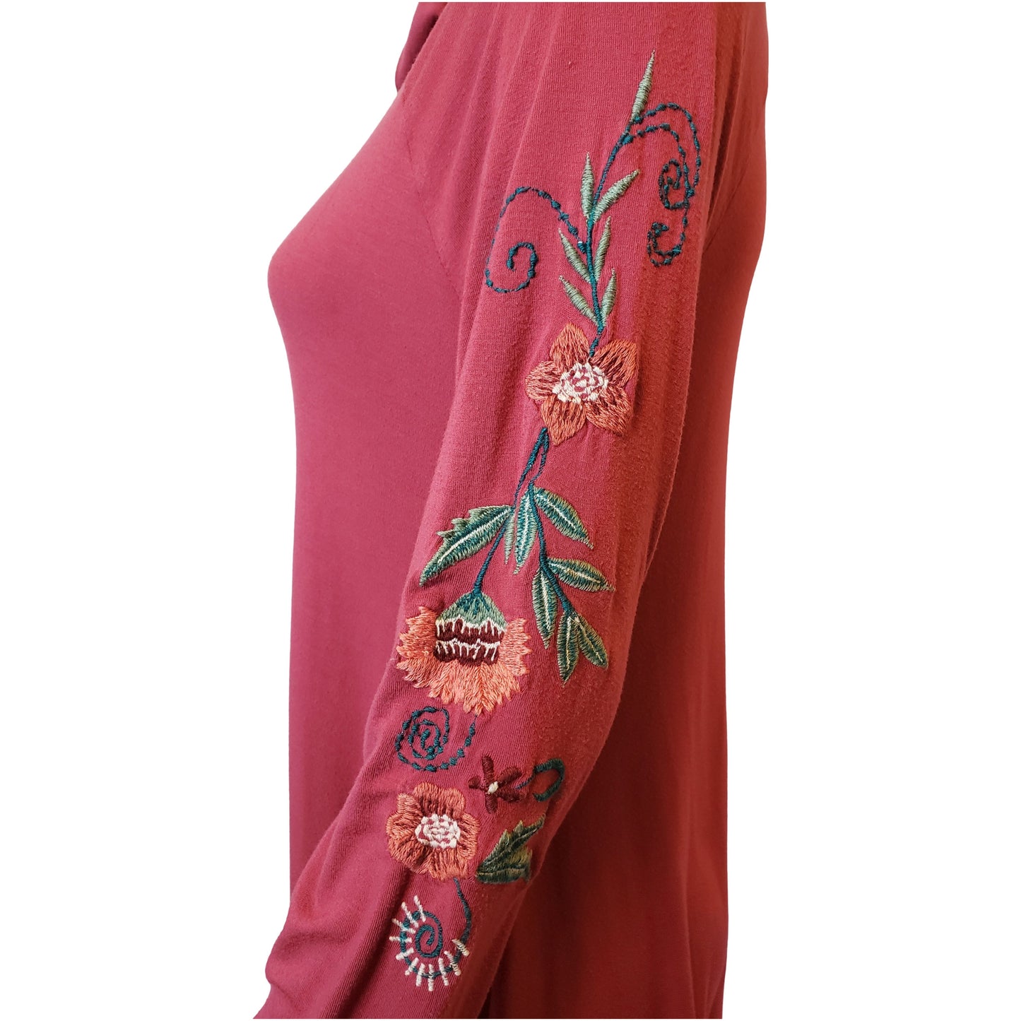 SOFT SURROUNDINGS Pink Tunic with Mock Neck and Embroidered Flowers, Small