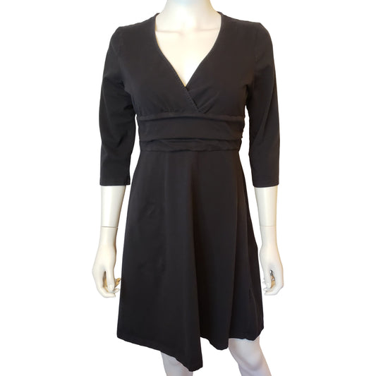 PATAGONIA Casual Black Cotton Dress with 3/4 Sleeves, Knee Length, Medium