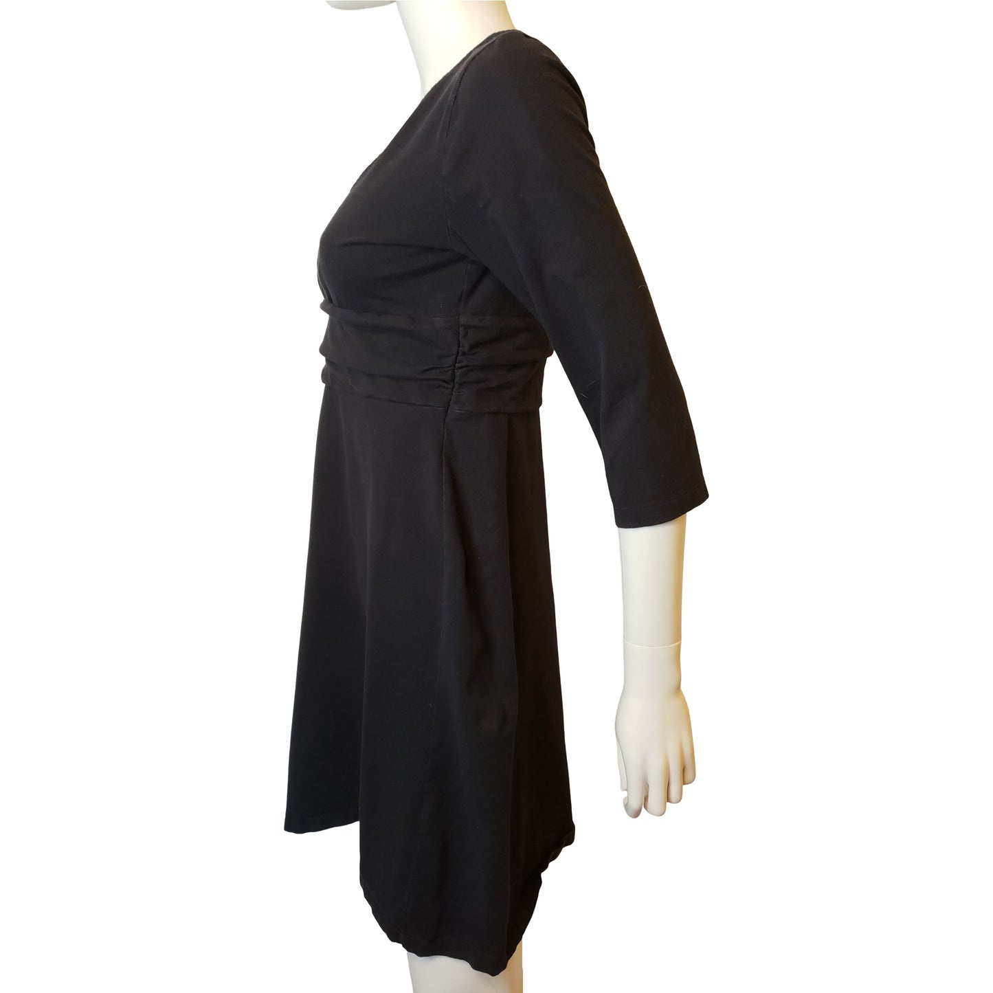 PATAGONIA Casual Black Cotton Dress with 3/4 Sleeves, Knee Length, Medium