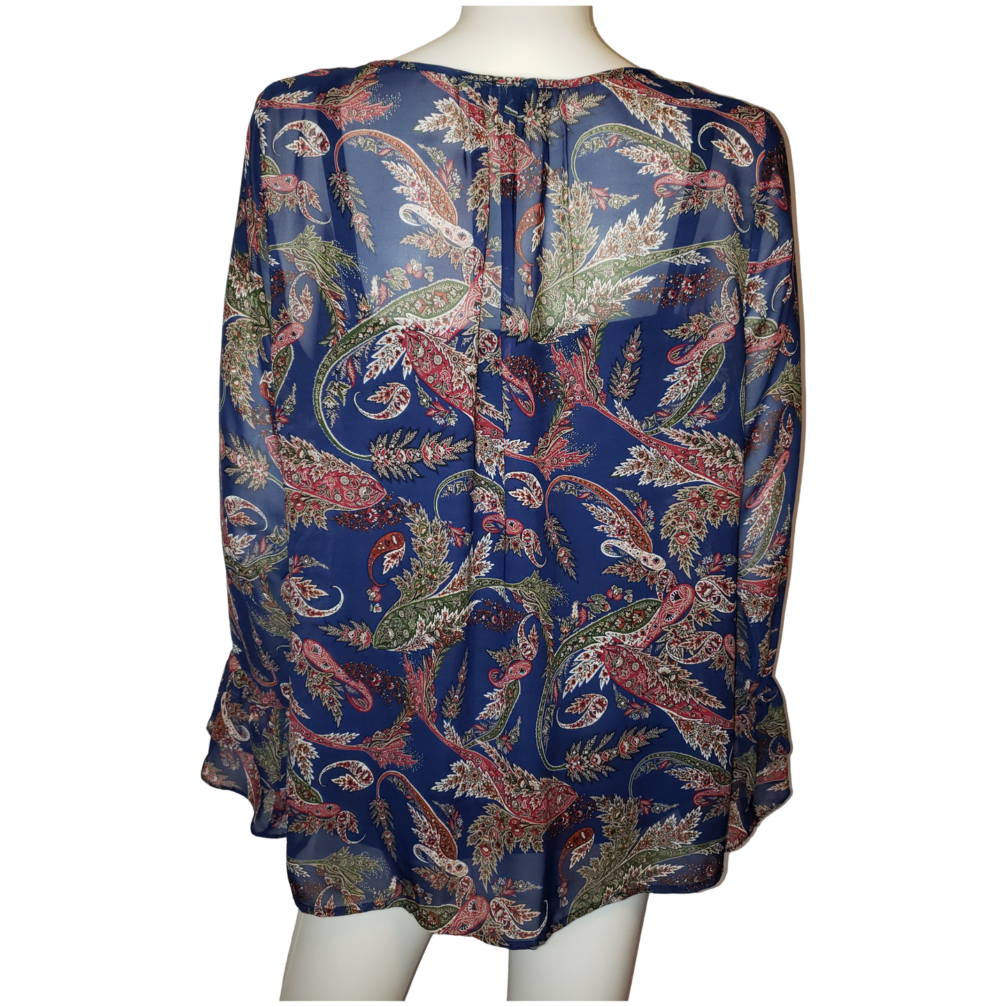 ALYX Paisley Blues Shirt with Long Flounce Sleeves, Large